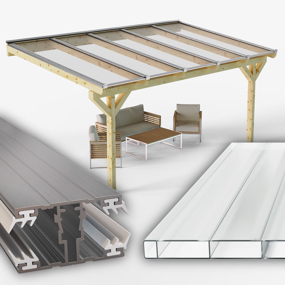 Dachhaut Alu/Alu mit Acrylglas Stegplatten 16/64 mm Luxline klar/farblos