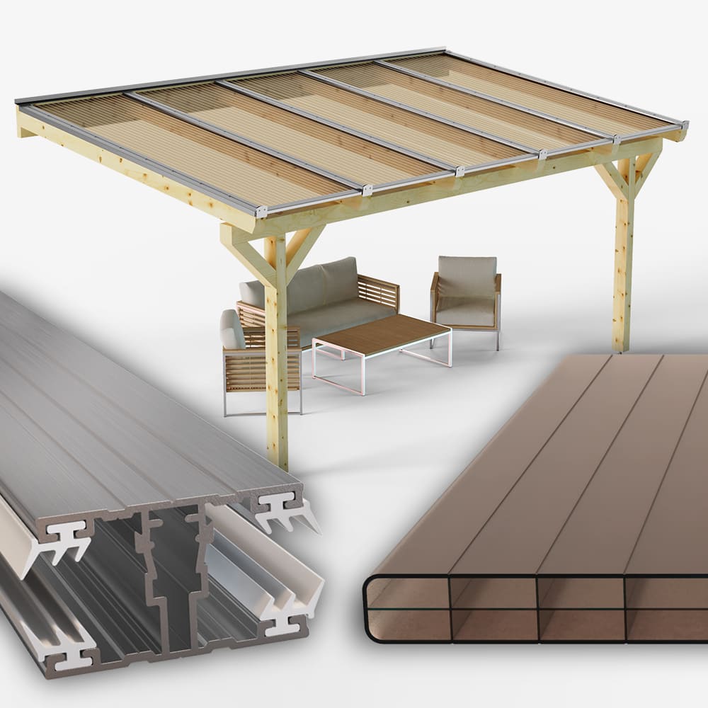 Dachhaut Alu/Alu mit Polycarbonat Stegplatten 16 mm 3-Fach Struktur bronze