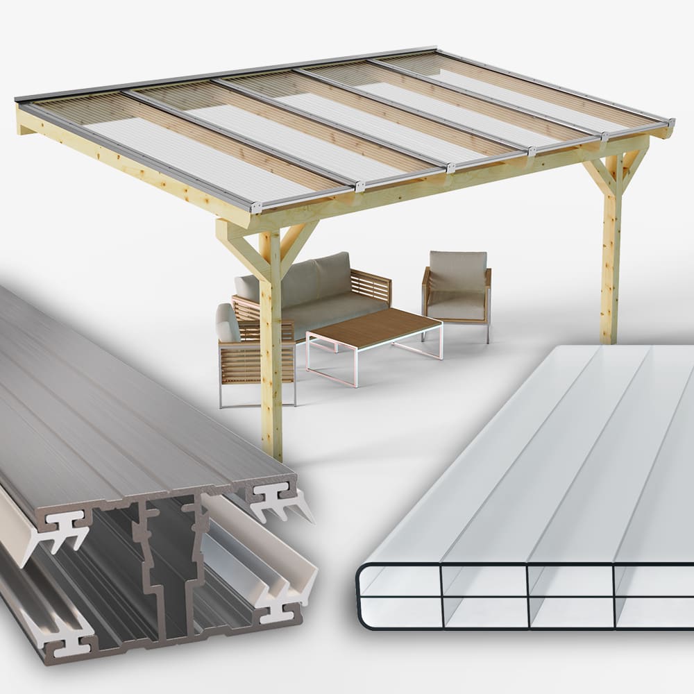 Dachhaut Alu/Alu mit Polycarbonat Stegplatten 16 mm 3-Fach Struktur klar/farblos