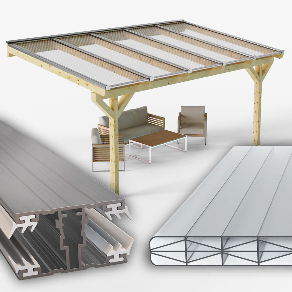 Dachhaut Alu/Alu mit Polycarbonat Stegplatten 16 mm X-Struktur klar/farblos