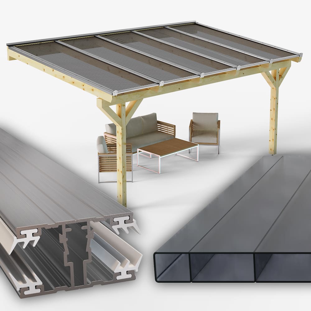 Dachhaut Alu/Alu mit Polycarbonat Stegplatten 16 mm esthetics graphit