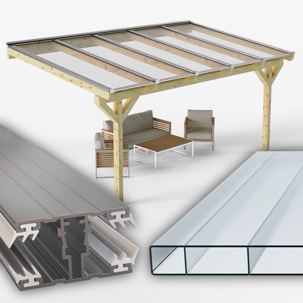 Dachhaut Alu/Alu mit Polycarbonat Stegplatten 16 mm esthetics klar/farblos