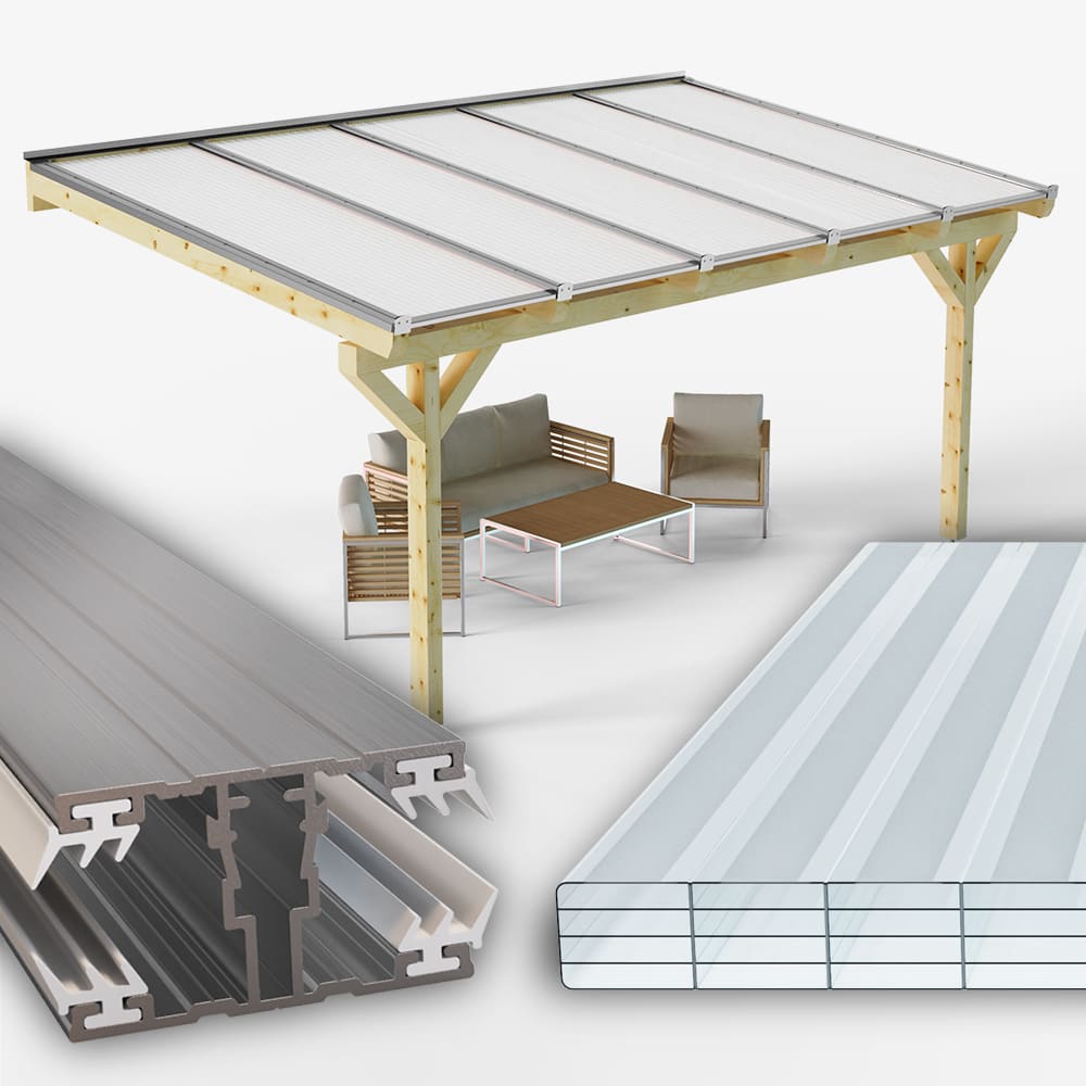 Dachhaut Alu/Alu mit Polycarbonat Stegplatten 16 mm gestreift klar/opal